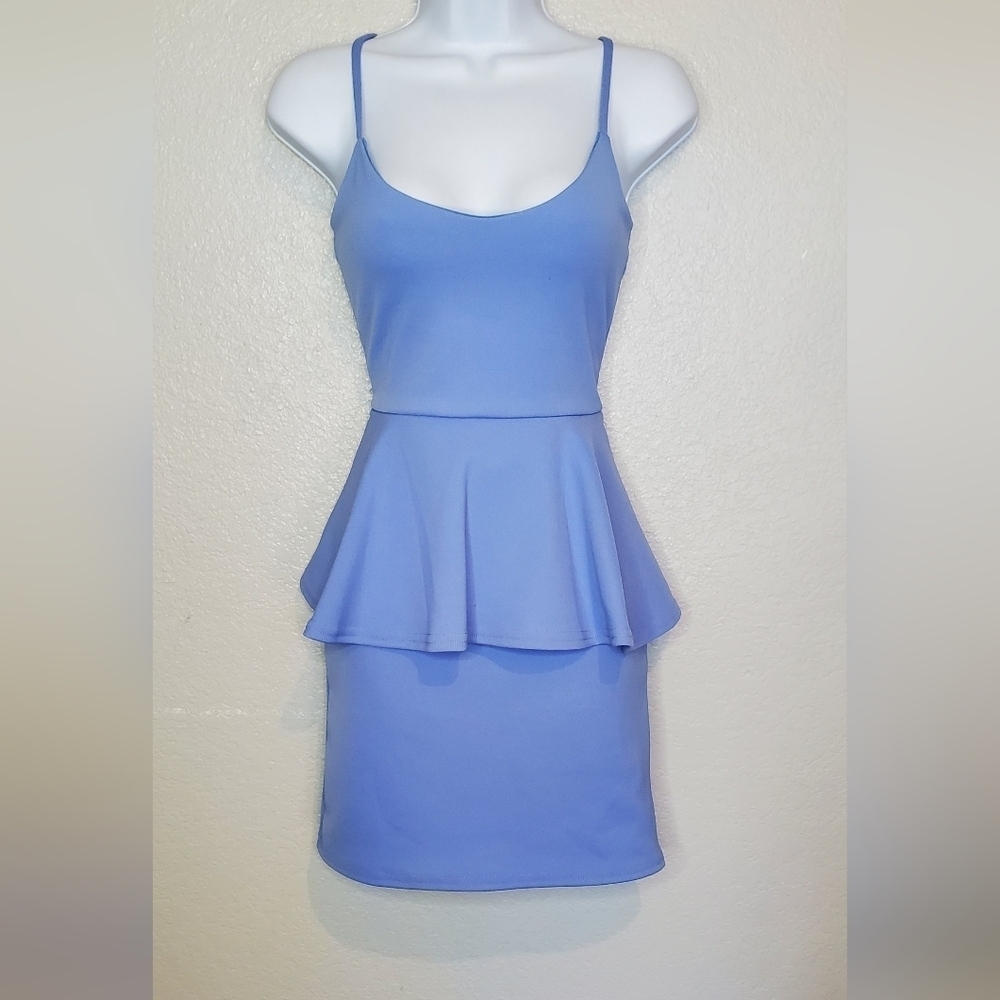 💚5/$25 Boohoo Night Blue Peplum Bodycon Mini Cocktail Dress Size 4
